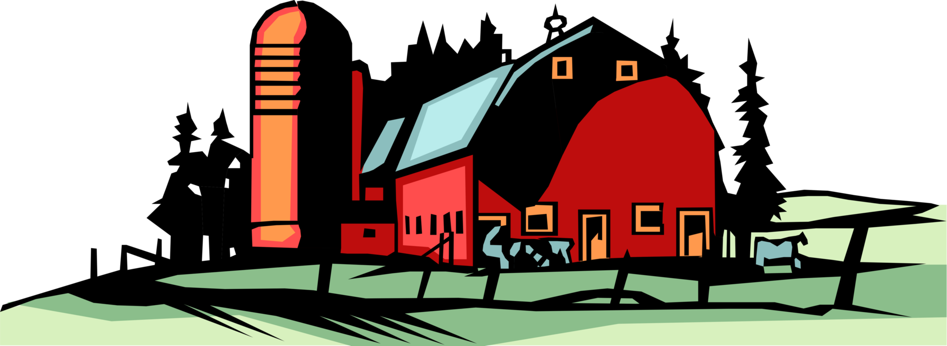 Vector Illustration Of Farm Red Barn With Grain Harvest - Farm Vector (1912x700)