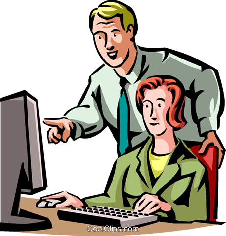Man And Woman Working On Her Computer Royalty Free - Man And Woman Working On Her Computer Royalty Free (460x480)
