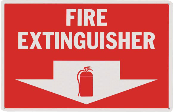 Fire Extinguisher Arrow - Zing Eco Safety Corner Sign, Fire Extinguisher Bilingual, (580x580)