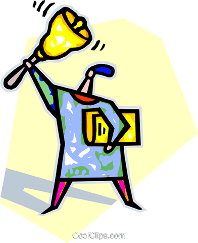 Teacher Ringing A School Bell Royalty Free Vector Clip - Teacher Ringing A School Bell Royalty Free Vector Clip (392x480)