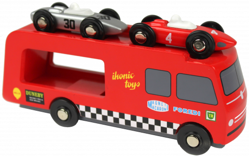 Wooden Race Car Transporter - Ikonic Toys Wooden Race Car Transporter – Includes (500x314)