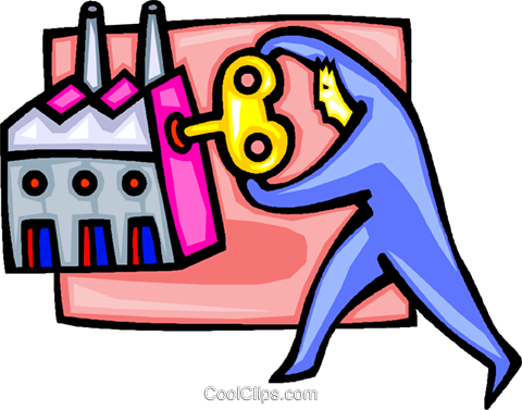 Man Winding Up The Factory Royalty Free Vector Clip - Ph (480x377)