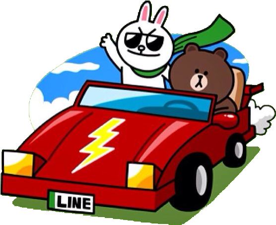 Line Stickers - Brown And Cony In Car (640x498)
