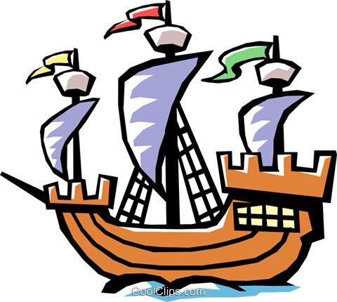 Old Fashioned Sailing Ship Royalty Free Vector Clip - Christopher Columbus Ship Clipart (480x430)