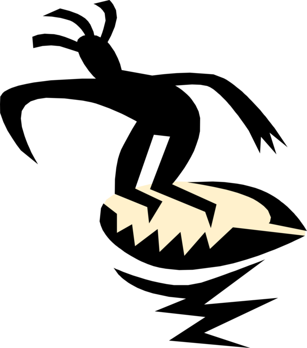 Vector Illustration Of Surfer With Surfboard On Ocean - Emblem (618x700)