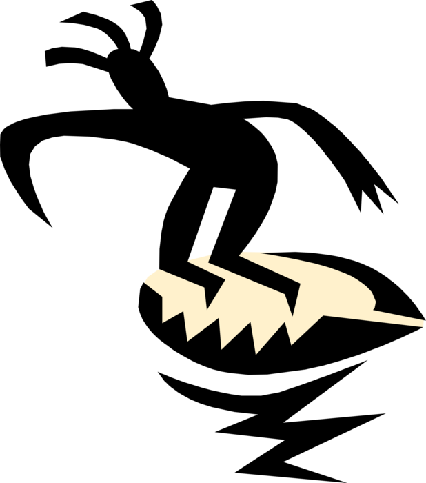 Vector Illustration Of Surfer With Surfboard On Ocean - Emblem (618x700)