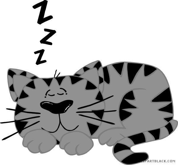 Cat Sleeping Animal Free Black White Clipart Images - Cartoon Cat (600x554)