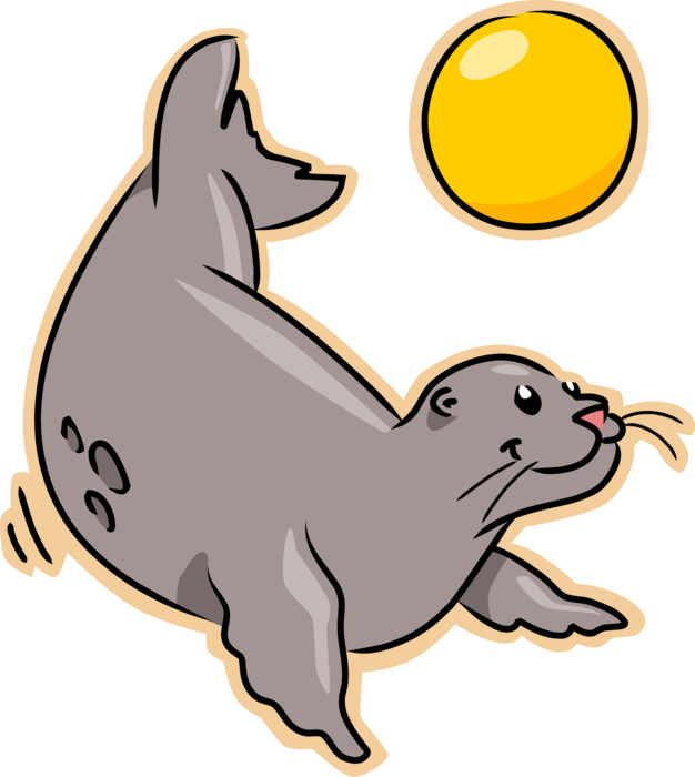 Vector Illustration Of Harbor Seal Plays Beach Volleyball - Imagen De Una Foca En Caricatura (626x700)