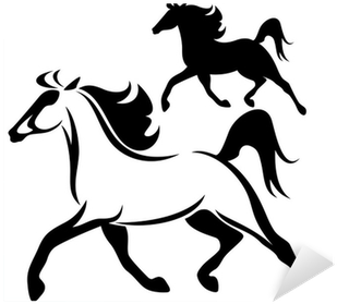 Running Horse Vector Outline And Silhouette Sticker - Vector Graphics (400x400)