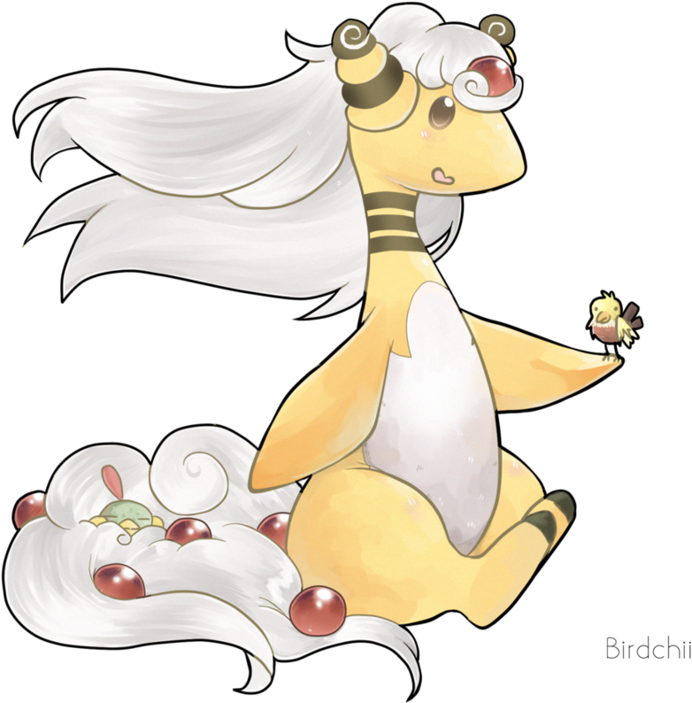 [commission] Mega Ampharos And Birbs By Bird-chii - Cartoon (874x914)