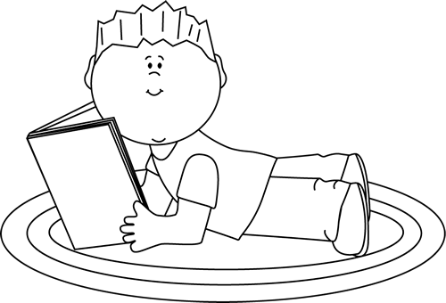Black And White Boy Reading - Boy Reading Clipart Black And White (500x340)