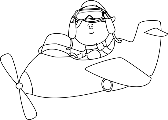 Black And White Little Girl Flying A Plane - Flying Plane Clipart Black And White (550x393)