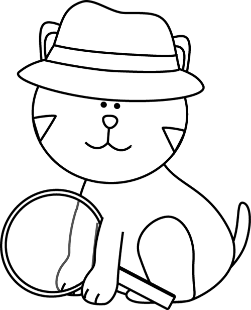 Black And White Detective Cat - Cute Detective Clipart Black And White (500x617)
