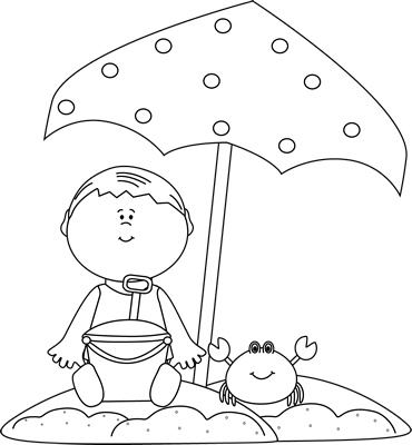 Black And White Boy Playing On The Beach Clip Art - My Cute Graphics Summer Black And White (370x400)