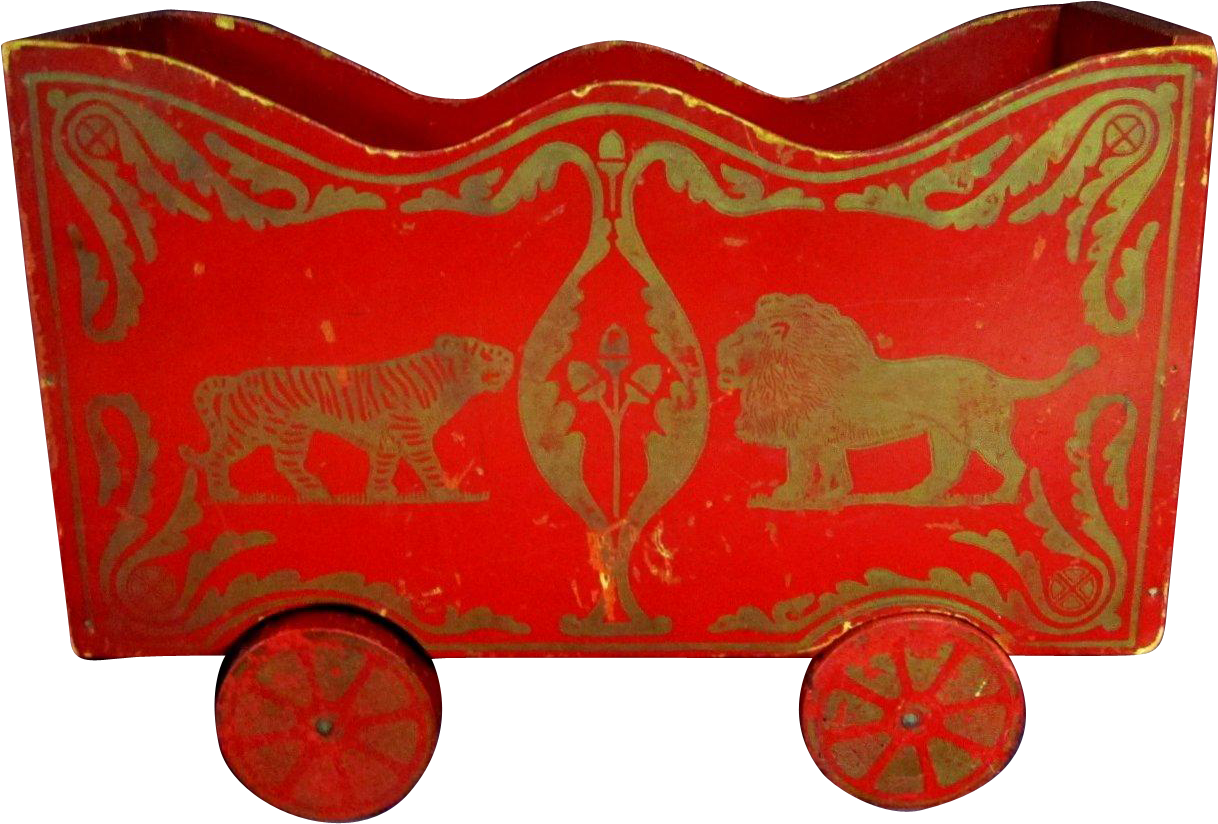 11" Antique Folk Art Red Wooden Circus Wagon Cart Lion - Carriage (1217x1217)