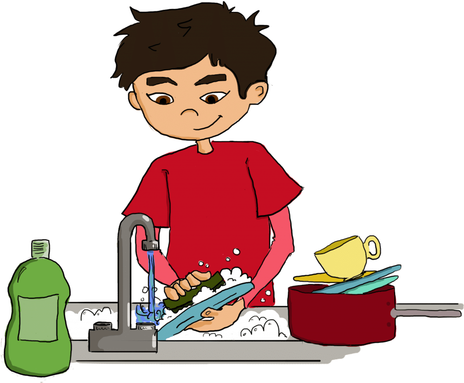 5 Ways To Teach A Child To Be Mindful During An Ordinary - Cartoon Boy Wash The Dishes (1024x828)