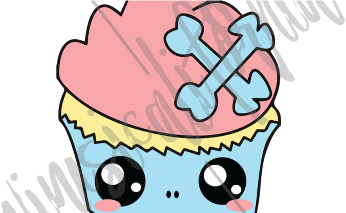 Cupcake With Skull Face On The Cup And A Bow Made Of - Cupcake With Skull Face On The Cup And A Bow Made Of (750x422)