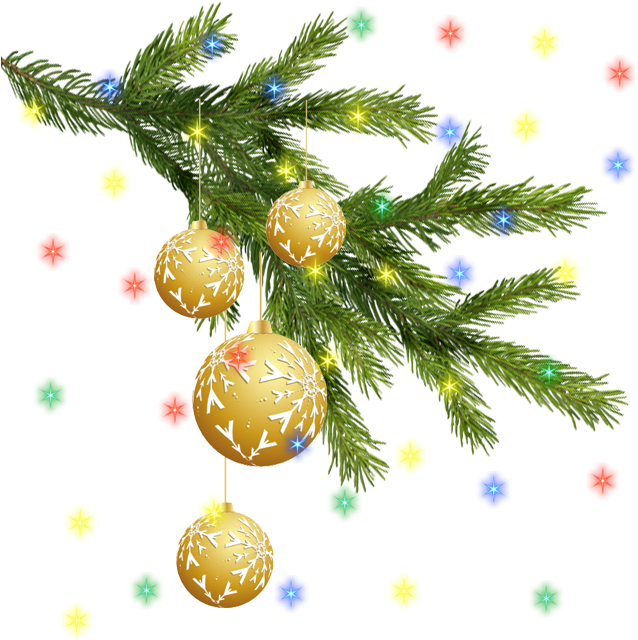 Christmas Tree Sprig - Еловые Ветки С Игрушками (650x650)