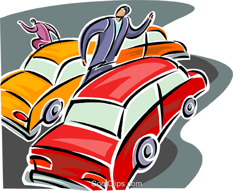 Pedestrian Makes His Way Through Traffic Royalty Free - Frustration (480x394)