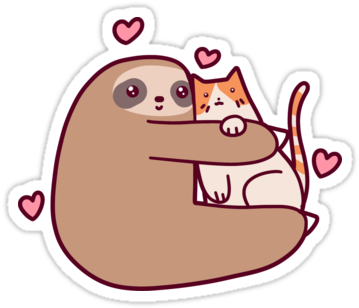 Sloth Loves Cat By Saradaboru Small - Sloth And Cat (375x360)