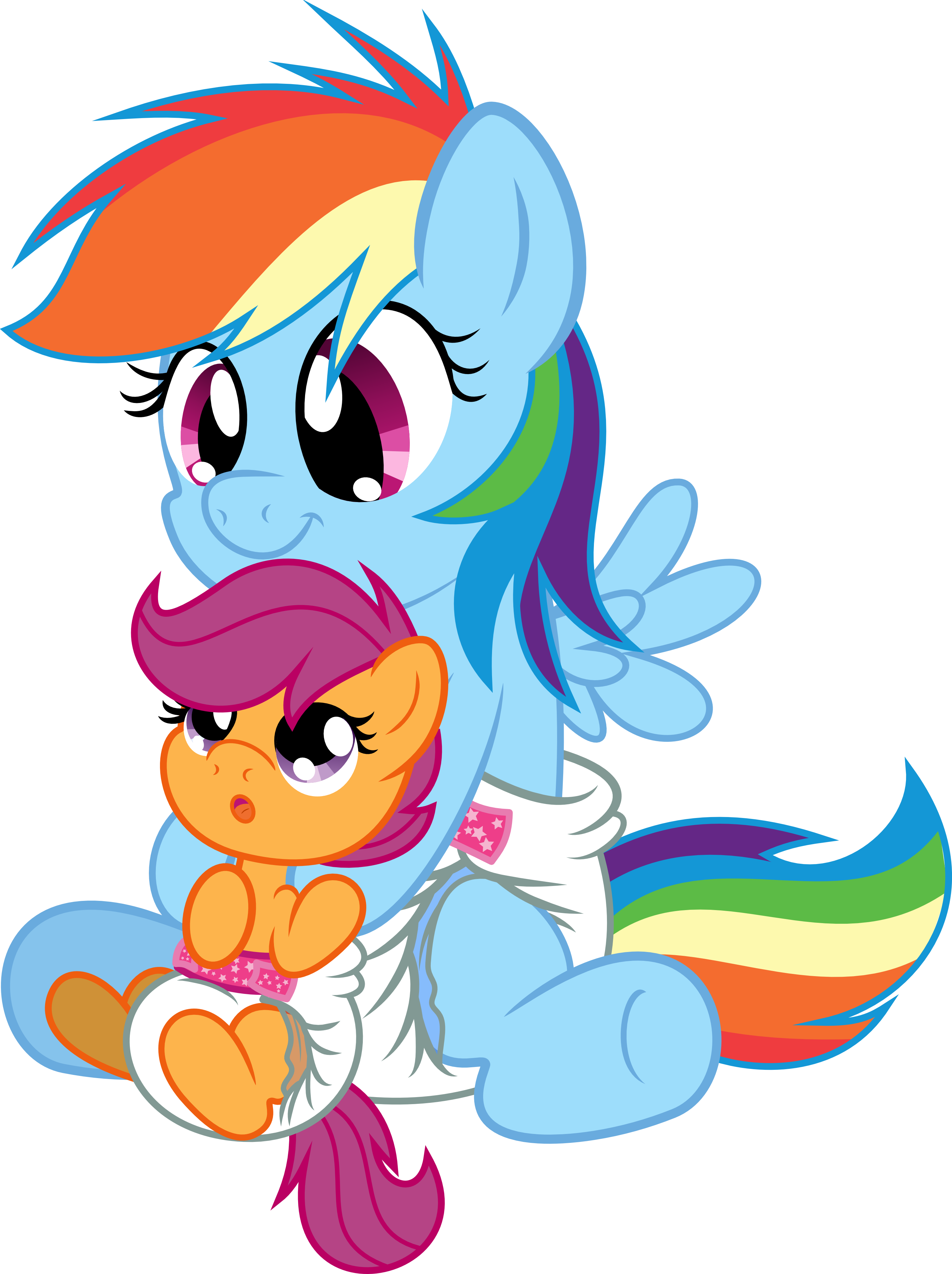 Rainbow Taking Cae Of Scoot With Diapers - Scoot (2999x4012)