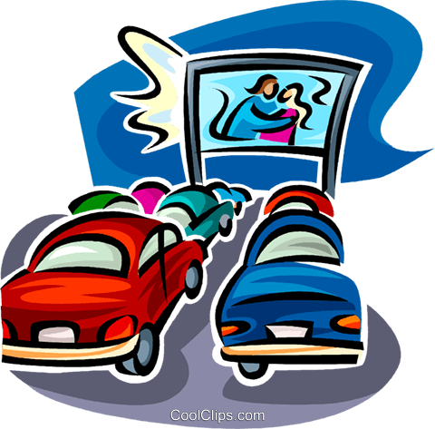 Drive In Theatre Royalty Free Vector Clip Art Illustration - Drive In Theatre Royalty Free Vector Clip Art Illustration (480x473)