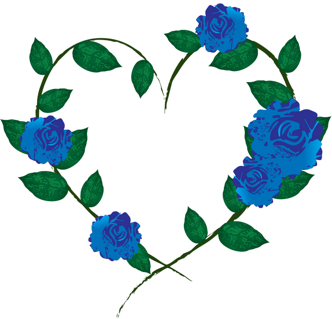 Blue And Green Flower Heart - Blue (670x644)