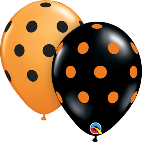 25 Qualatex 11" Helium/air Latex Balloons - Halloween Black & Orange Polka Dots 28cm Qualatex (800x800)
