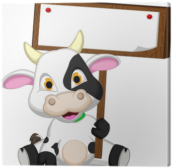 Cute Cow Cartoon With Blank Sign Canvas Print • Pixers® - Animal Name Tag Templates (400x400)