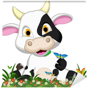 Cute Cow Cartoon On Flower Garden Wall Mural • Pixers® - Vaca Animada (400x400)