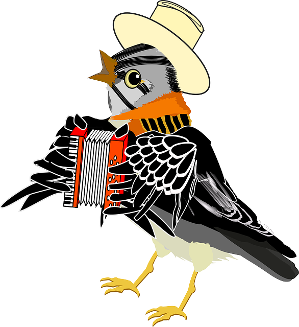 Accordion Sparrow, Bird, Brown, Feather, Hat, Singing, - Wróbel Png (586x640)