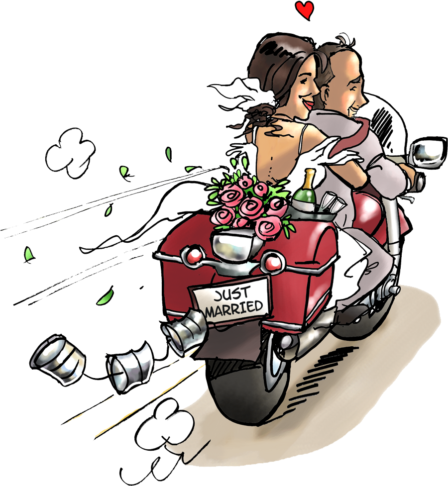 Wedding Invitations - Dessin Maries Sur Moto (900x989)