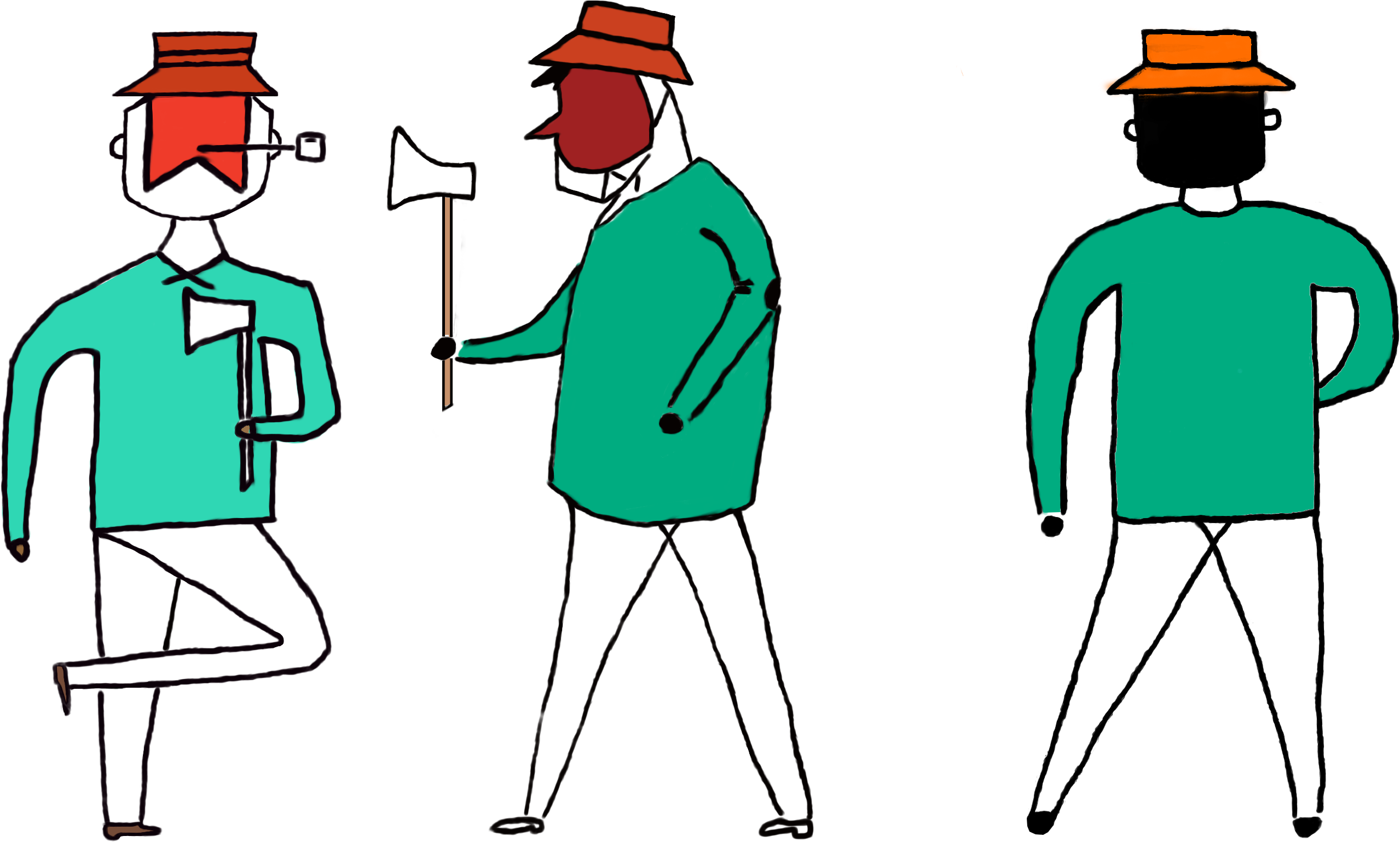 Three-view Drawing Of Hunter，red And Granny - Illustration (2748x1637)