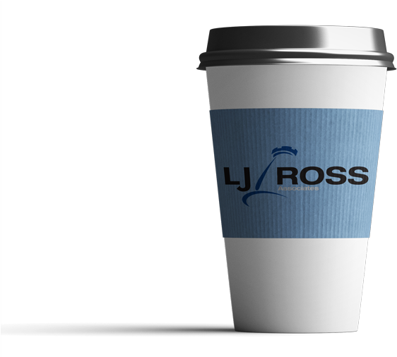 A Paper Coffee Cup With An L J Ross Cardboard Sleeve - Coffee Cup (600x505)