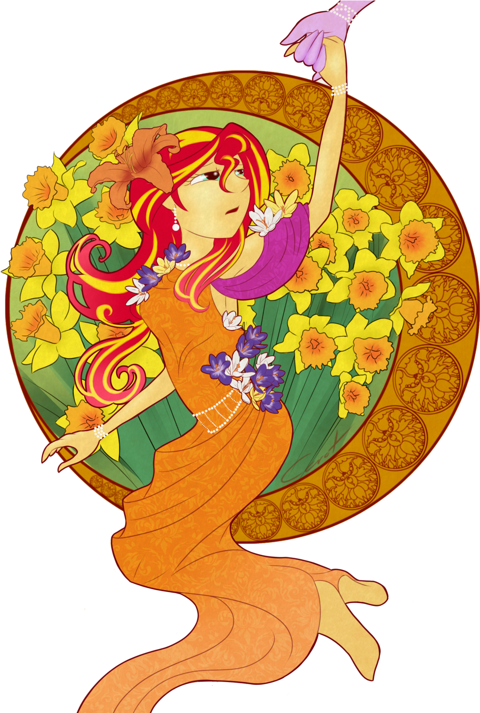 Katrittaja, Equestria Girls, Flower, Modern Art, Nouveau, - Sunset Shimmer (1024x1448)