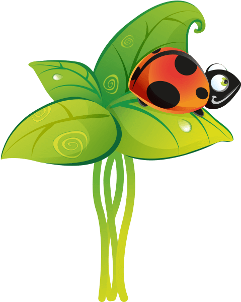 Ladybug On The Leaves - Children And Flowers Cartoon Png (700x700)