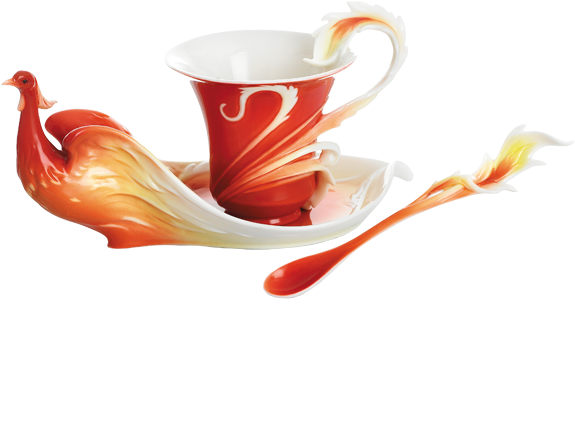Phoenix In Flight Cup/saucer/spoon Set - Franz Porcelain (645x645)