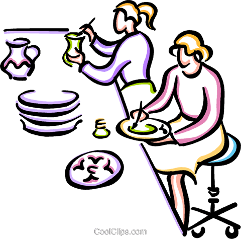 Women Painting Pottery Royalty Free Vector Clip Art - Pottery Clip Art (480x475)