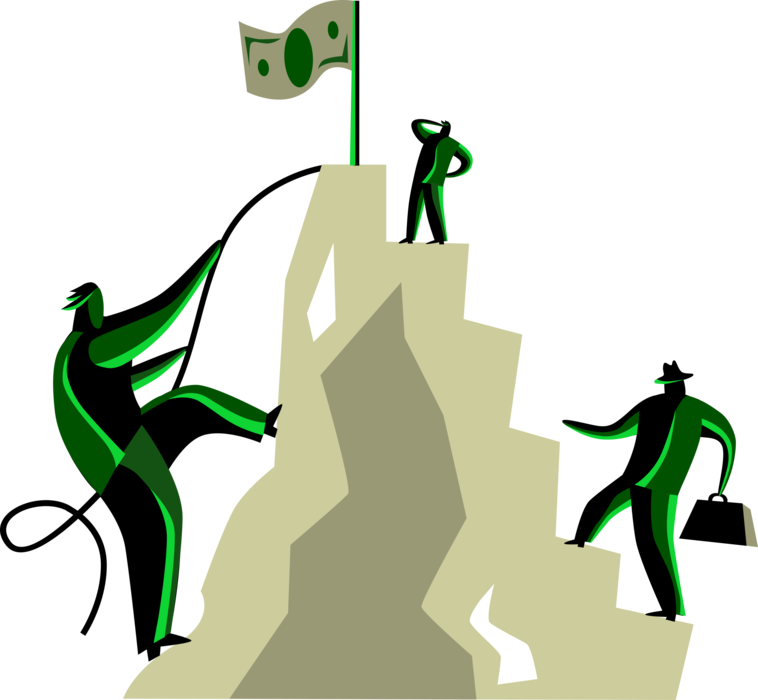 Vector Illustration Of Business Associates Climb Mountain - Illustration (758x700)