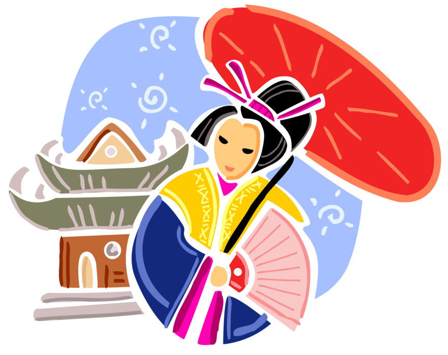 Vector Illustration Of Japan Geisha In Traditional - Vector Illustration Of Japan Geisha In Traditional (882x700)