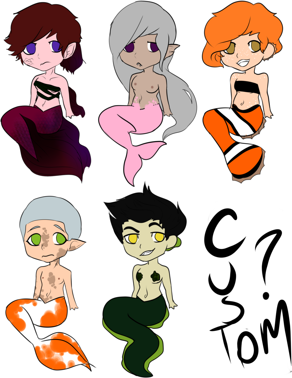 Bowtiesadopts Doodle Mermaid Adopts Points/paypal Closed/moved - Cartoon (1024x1273)