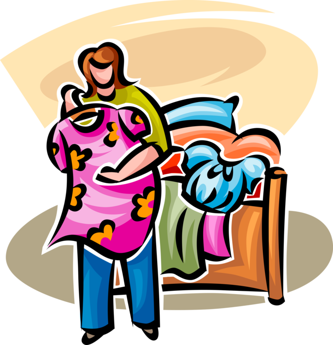 Vector Illustration Of Woman Folds Laundry Clothing - Clip Art (676x700)