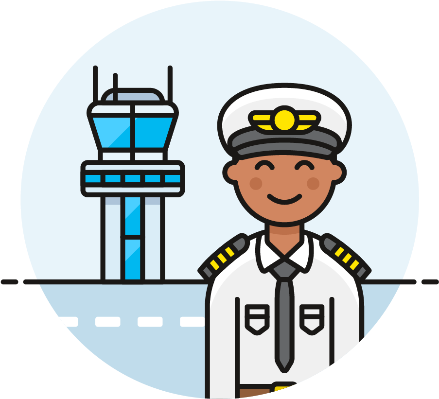 22 Air Transit Tower Plane Captain Male African American - Cartoon (1025x1148)