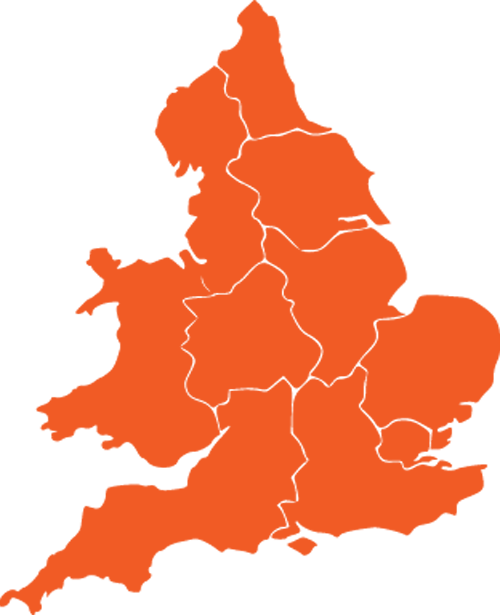 England-orange - Huddersfield On Uk Map (500x615)