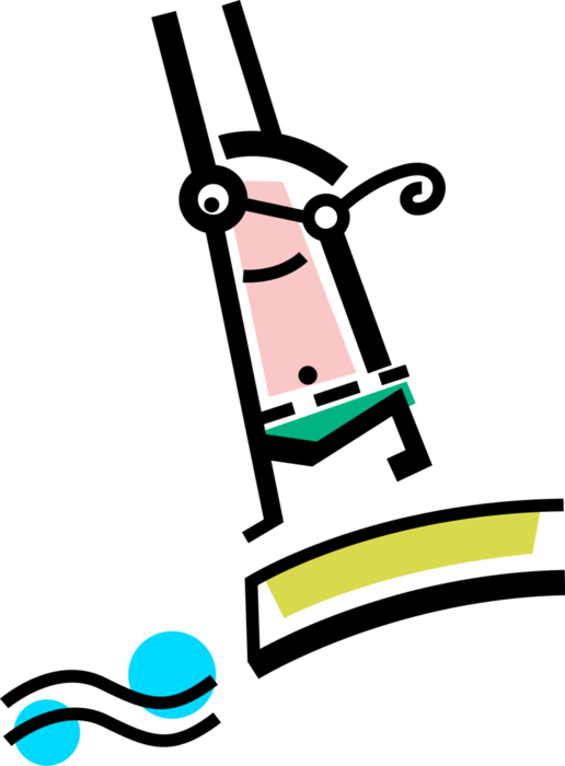 Vector Illustration Of Diver Bounces On Diving Board - Vector Illustration Of Diver Bounces On Diving Board (516x700)