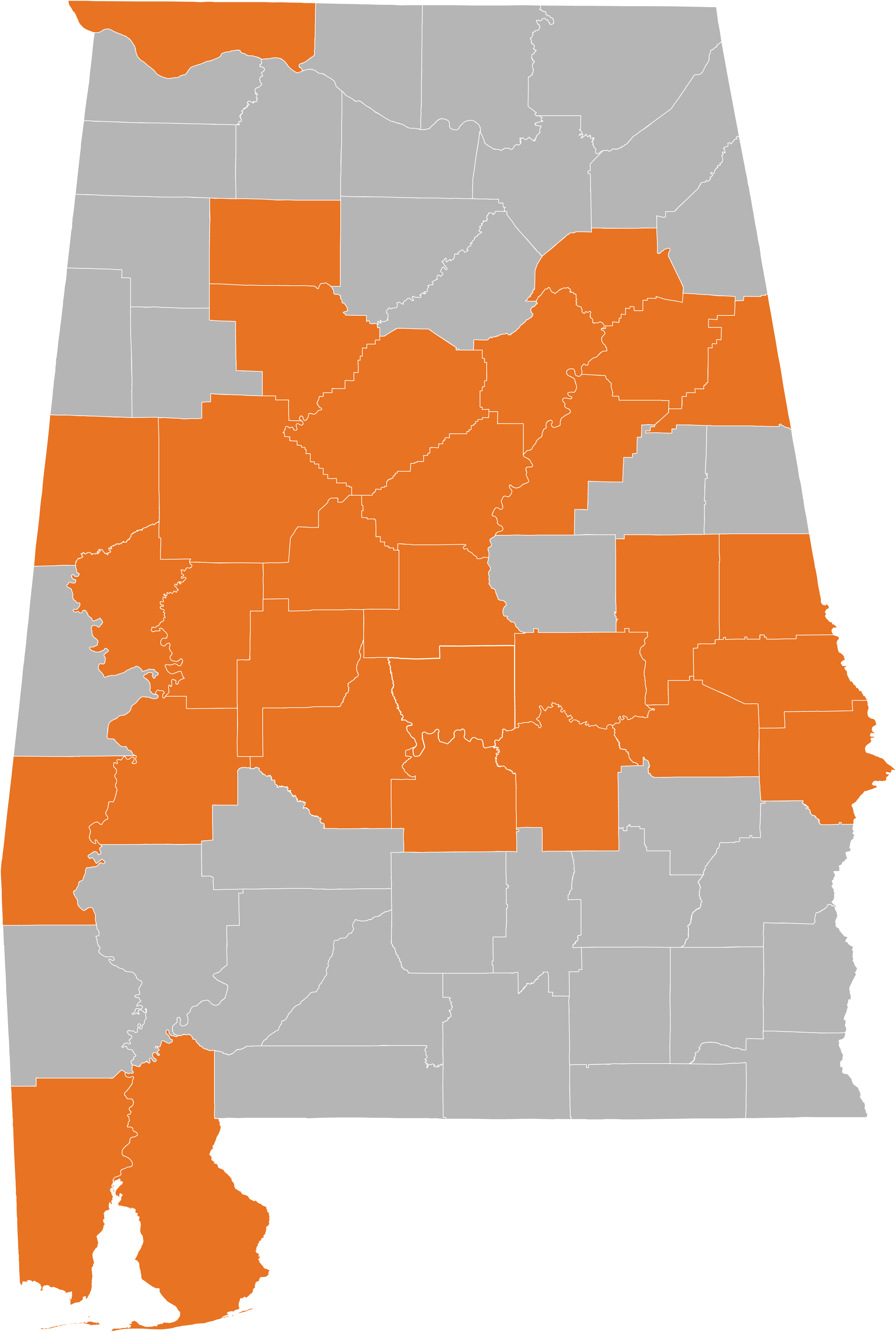 Autauga, Baldwin County, Bibb, Calhoun, Chambers, Chilton, - Physical Map Of Alabama (2804x4168)