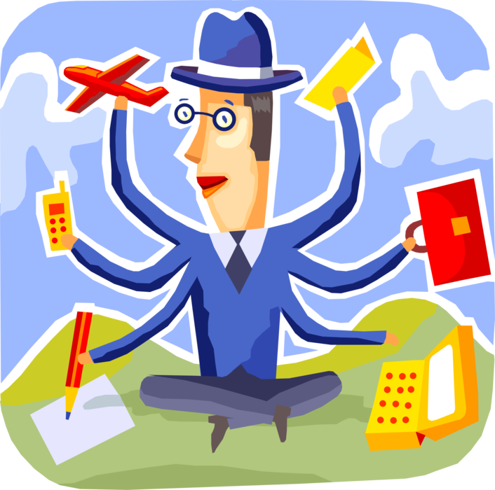 Vector Illustration Of Multitasking Businessman Traveler - Vector Illustration Of Multitasking Businessman Traveler (706x700)