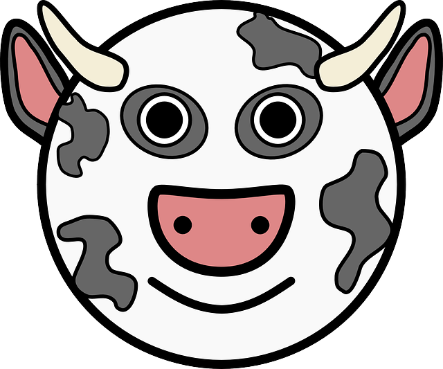Head, Simple, Face, Circle, Barn, Farm, Cow, Horns - Cartoon Cow Head (640x533)