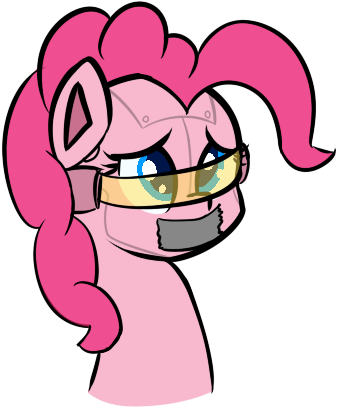 Lux, Cyborg, Emote, Mute, Pinkie Pie, Ponkbot, Robot, - Pinkie Pie Taped Mouth (380x429)