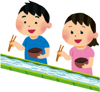 Kids Nagashisoumen - 流し そうめん イラスト フリー (400x373)